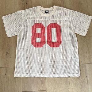 White Mesh Kids Shirt with Red Number by [stussy]
